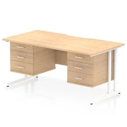 Image of Impulse 1600 x 800mm Scalloped Edge Straight Office Desk Maple Top White Cantilever Leg Workstation 2 3 Drawer Fixed Pedestal