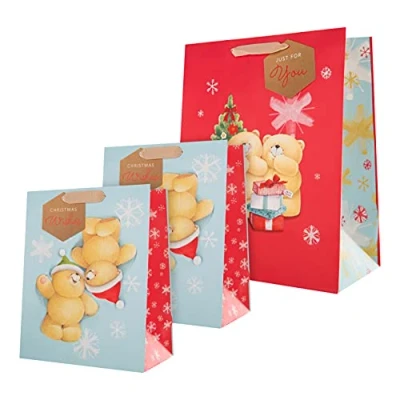 Image of Hallmark Gift Bags, Bags for Presents, Pack of 3, Festive Designs, Christmas, Forever Friends, Bears, Cute, Red