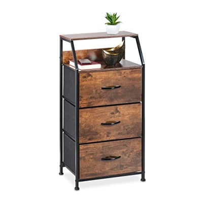 Image of Relaxdays Shelf, 3 Drawers, 2 Shelves, Vintage Look, Industrial Design, HxWxD: 92 x 45 30 cm, Black/Brown