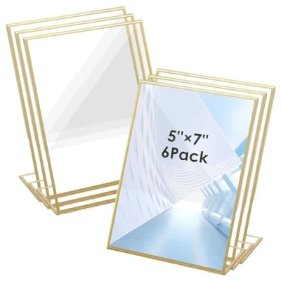 Image of 6Pcs Acrylic Sign Holder, 5x7inch L Shape Double Sided Clear Poster Menu Holders, Slanted Portrait Display Holders for Table Top Restaurant Menu, Office Desk Cards, Ad Poster, Leaflet, Flyer