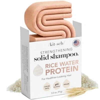 Image of Kitsch Hair Growth Rice Shampoo Bar for Strengthening Helps Dry Made in US All Natural Moisturizing Vegan Solid Water Zero Waste, 3.2 oz