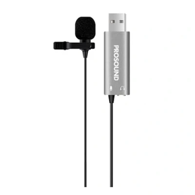 Image of Prosound USB Lavalier Microphone, Clip On Lapel Omnidirectional Condenser Mic with Windshield, 2m Cable &amp; 3.5mm Headphone Jack for PC Mac Laptop DSLR YouTube Recording Singing Teams Interviews