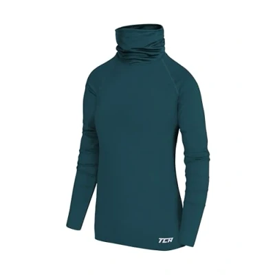 Image of TCA Girls&#039; Warm Up Long Sleeve Training Workout Funnel Neck Thermal Running Top with Thumbholes Atlantic Deep, XLY 12 14 Years