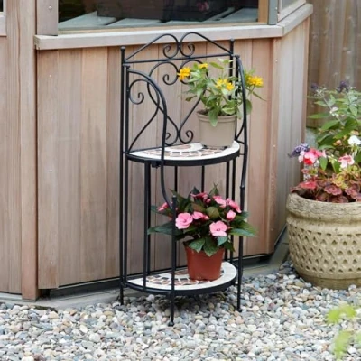 Image of Home Source Sunflower Mosaic Garden Plant Stand, Metal, Black