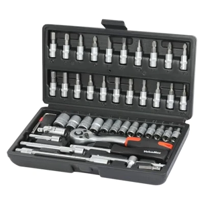 Image of ValueMax 46 Piece Socket Wrench Set 1/4“ Set, Cr V Steel Ratchet Mechanic Tool Kit Car Repair Tools