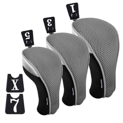 Image of Andux Golf 460cc Driver Fairway Wood Club Head Covers 3pcs/Set Grey