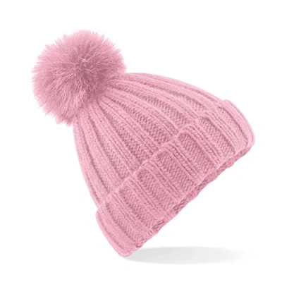 Image of Beechfield Verbier Faux Fur Pop Pom Chunky Beanie Dusky Pink