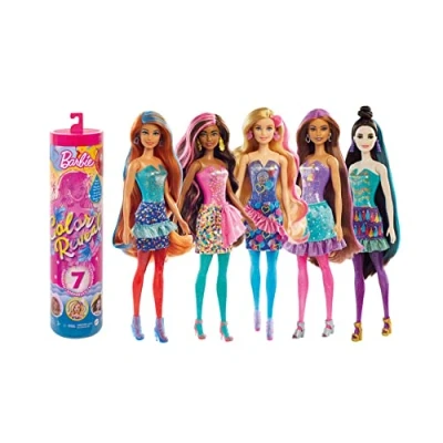 Image of ​Barbie Color Reveal Doll with 7 Surprises: 4 Bags Contain Skirt, Shoes, Earrings &amp; Brush; Water Reveals Confetti Print; Look Change on Hair Face; Party Series