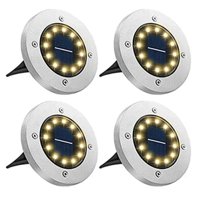 Image of Bowfar Solar Lights Outdoor Garden, 12 LEDs Ground IP65 Waterproof Warm White Decking Lights, Powered for Lawn Pathway Patio Landscape Fence, 4 Pack