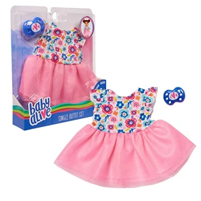 Image of Baby Alive Single Outfit Set, Floral Dress for Dolls, Teal with Flowers, Doll Not Included, Kids Toys Ages 3 Up by Just Play