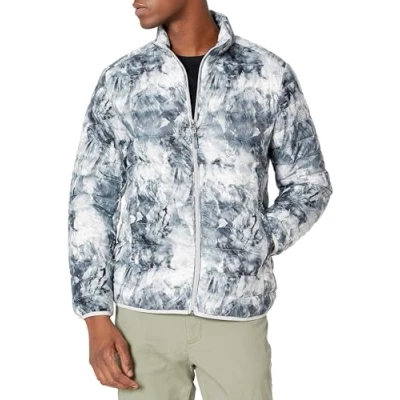 Image of Amazon Essentials Men&#039;s Packable Lightweight Water Resistant Puffer Jacket (Available in Big &amp; Tall), Black White Marble Print, XXL