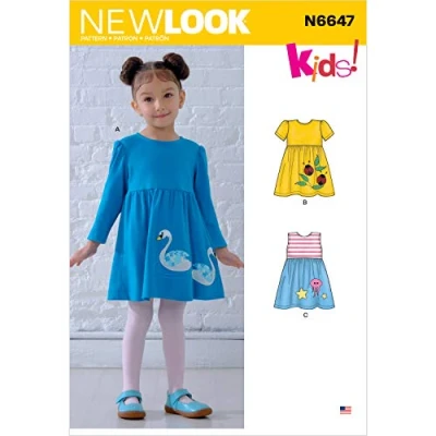 Image of New Look Sewing Pattern N6647 Toddlers&#039; Dresses with Appliques, Paper, White, various