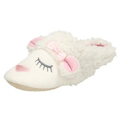 Image of Eaze Girls Sheep Slippers Cream Textile UK Size 12 EU 30 US 13