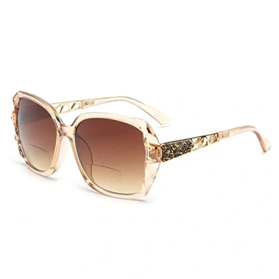 Image of JM Bifocal Reading Sunglasses, Oversized Sun Reader Glasses for Women UV Protection Outdoor Brown +1.0