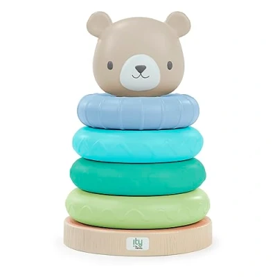 Image of Ingenuity: ity, Cutie Stacks, 4 BPA Free Rings, Faux Wood Stand, Bear Topper, Unisex, For Ages 6 Months and Up Nate