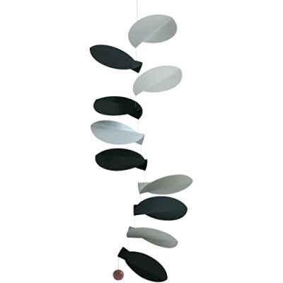 Image of Flensted Mobiles Turning Leaves White/Black Hanging Mobile 32 Inches High Quality Cardboard