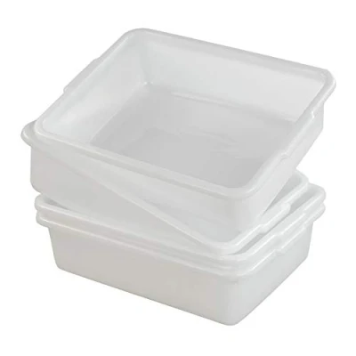 Image of Annkky 4 Pack Shallow Wash Basin, White Plastic Rectangular Bowl
