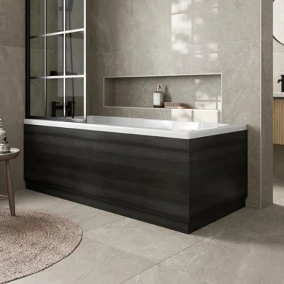 Image of Aurora® Modern 1700mm Front Side Panel &amp; 750mm End MFC Bath 16mm Wooden Panels for Bathroom Baths Soaking Tubs, Adjustable Plinth, Easy to Cut, Charcoal Grey