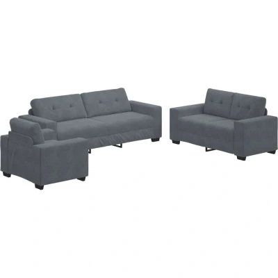 Image of vidaXL 3 Piece Sofa Set with Cushions Dark Grey Velvet