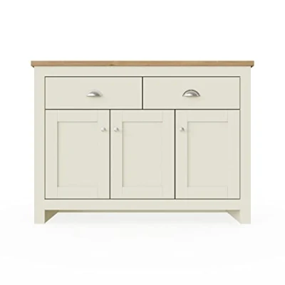 Image of Timber Art Design Uk Lisbon Sideboard 3 Doors 2 Drawers Buffet Storage Cabinet Cupboard Solid Wooden Cream Oak