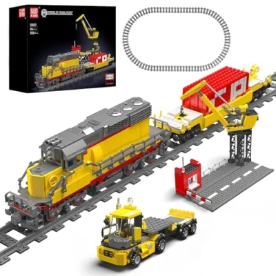Image of Mould King 12027 MOC Technology Remote Control EMD SD40 2 Diesel Locomotive Train Building Block Kit, Construction Rail Car Flange Kit (1170 Pieces)