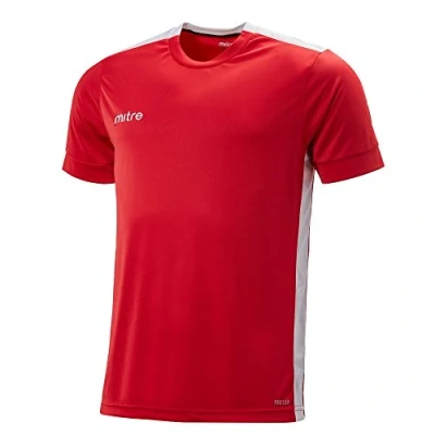 Image of Mitre Men Charge Short Sleeve Football Match Day Shirt Scarlet/White 2X Large/50 52 Inch