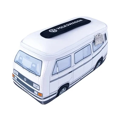 Image of BRISA VW Collection Volkswagen Neoprene Universal Makeup Cosmetics Toiletry Travel Pharmacy Bag in T3 Bus Vanagon Design (White/Large)