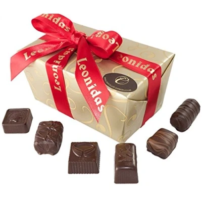 Image of Leonidas Dark Chocolate Assortment, 14 Belgian Pralines, Truffles, Creams, Ganache in Gift Box, 100% Pure Cocoa Butter