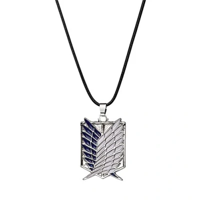 Image of ZBOMR Wings of Freedom Cosplay Pendant Necklace, Investigation Corps Necklace Leather Anime jewelry For Boys/Girls/Teenagers/Anime Fan(Silver)