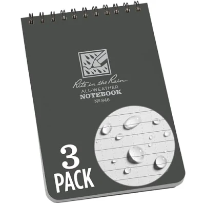 Image of Rite In The Rain Weatherproof Top Spiral Notebook, 4&quot; x 6&quot;, Gray Cover, Universal Pattern, 3 Pack (No. 846 3)