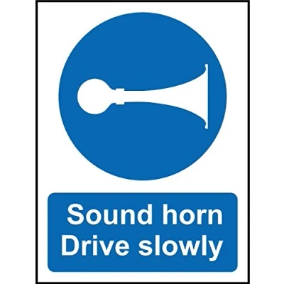 Image of Sound Horn Drive Slowly Safety Sign Self Adhesive Sticker 400mm x 300mm