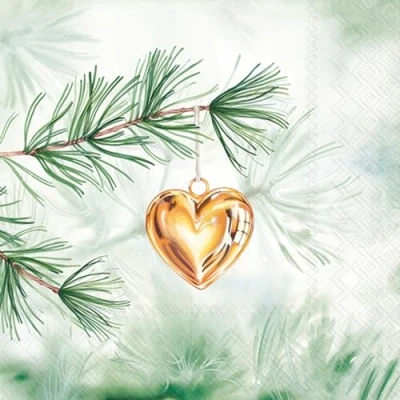 Image of 20 Napkins Christmas Gold Hearts as Table Decorations. Patterned paper napkins. 33 x cm also for decoupage and napkin technique