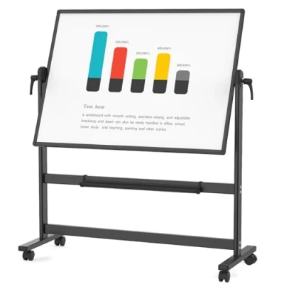 Image of VIZ PRO Double Sided Magnetic Mobile Whiteboard, 120 x 90 cm, Black Aluminium Frame and Stand