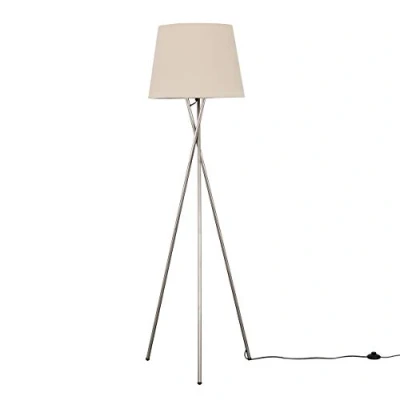 Image of MiniSun Modern Brushed Chrome Metal Tripod Floor Lamp with a Beige Tapered Shade