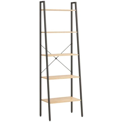 Image of vidaXL 5 Tier Standing Shelf Light Brown and Black 56x35x174 cm