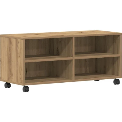 Image of vidaXL Entertainment Center Modern Oak TV Cabinet Engineered Wood with Matte Finish Mobile Storage for Living Room &amp; Lounge