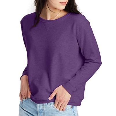 Image of Hanes Women&#039;s Crewneck Sweatshirt, EcoSmart Fleece Pullover Sweatshirt for Women, Violet Splendor Heather, S