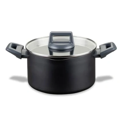 Image of Fackelmann STATEMENT ⌀20cm Cooking Pot, Recycled Aluminium, Non Stick PFAS Free Ceramic Coating, Heat Resistant Comfort Grip Handle, Glass Lid, All Stoves Including Induction, 33x20x11.5cm, Ash Grey