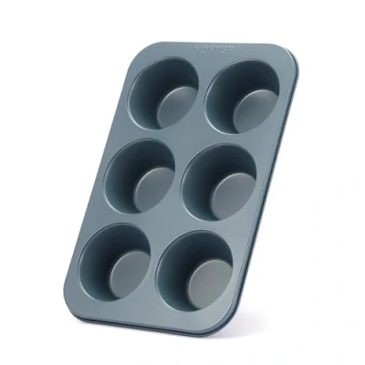 Image of Monfish Muffin Mould 6 Jumbo Cup Carbon Steel Haze Blue Non Stick Coating Cupcake Tin 3.5inch Roy