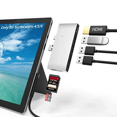 Image of Surface Pro 4/Pro 5/Pro 6 Docking Station USB Hub 3.0x3 Adapter, SD &amp; TF/Micro Memory Card Reader, 4K HDMI Port Converter Accessories for Microsoft 6/5 /4
