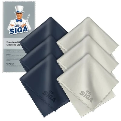 Image of MR.SIGA Premium Microfiber Cleaning Cloths for Lens, Eyeglasses, Screens, Tablets, Glasses, 6 Pack, x 7 inches (15 18 cm)
