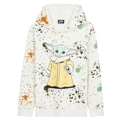 Image of Disney Girls Hoodie, Soft Hooded Sweatshirt for Kids and Teenagers Gifts (Cream Baby Yoda, 11 12 Years)