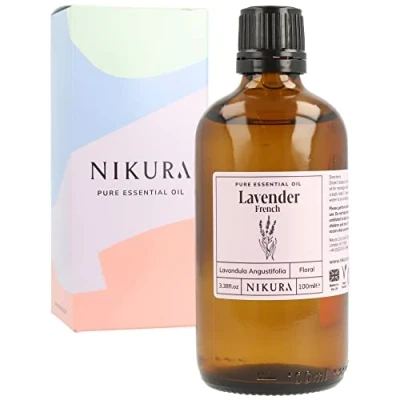 Image of Nikura French Lavender Essential Oil 100ml for Sleep, Aromatherapy, Diffusers Home, Candle Making, Bath, Anxiety, Massage, Hair, Skin 100% Pure Natural Oils Vegan &amp; UK Made