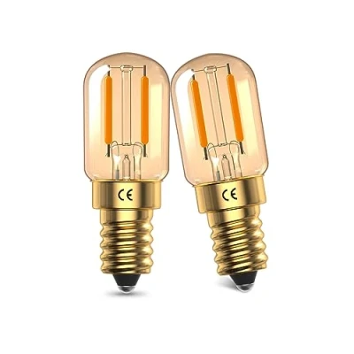 Image of DoRight 1W E14 LED Bulbs, Vintage Amber Filament Bulb, Soft Light Warm White 2200K, SES Small Screw T22 Tubular Glass 10W 15W Equivalent, 95 Lumen, Non Dimmable, 2 Pack