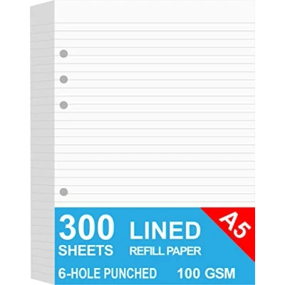 Image of (3 Pack) A5 Lined Refills Paper for Filofax Planner/Binders/Organizer, 6 Hole Punched Loose Leaf Paper, Total 300 Sheets/600 Pages, 100gsm, White, 148 x 210mm
