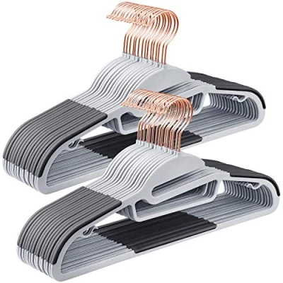 Image of SONGMICS 30 Pack Coat Hangers, Plastic Suit Premium Quality, Heavy Duty, S Shaped Opening, Non Slip, Space Saving, 0.5 cm Thick, 360 Rose Gold Swivel Hook, 41.5 Wide, Grey CRP43G30