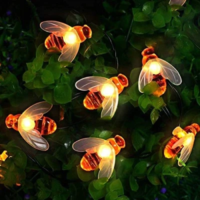 Image of Solar Garden Lights, Honey Bee Fairy String 7M/24Ft 8 Mode Waterproof Outdoor/Indoor Lighting for Flower Fence, Lawn, Patio, Festoon, Summer Party, Christmas, Holiday(Warm White)