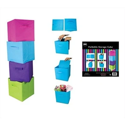 Image of Folding Storage Cube Space Saver Tidy Home Bedroom Playroom Toys Pack of 4 Foldable Box Chest