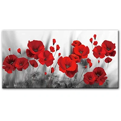 Image of 5D DIY Diamond Art Kits Large Full Drill Poppies Flower Canvas Paintings 50x100cm Round Painting Crystal Rhinestone Embroidery Cross Stitch Craft for Home Wall Decor