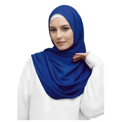 Image of Lina &amp; Lily Premium Cotton Pleated Hijab for Muslim Women, Maxi Head Scarf Shawl Wrap Lightweight (Royal Blue)